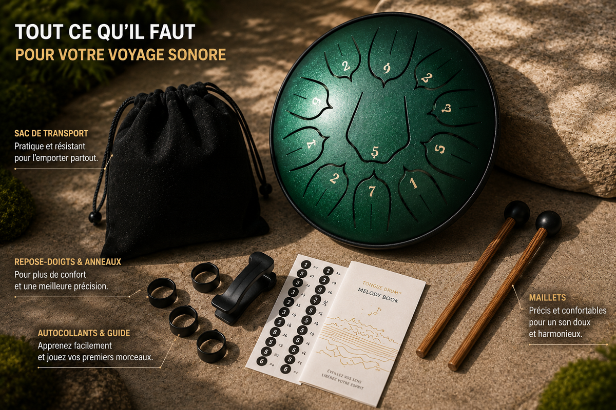 mini tongue drum vert émeraude 11 notes