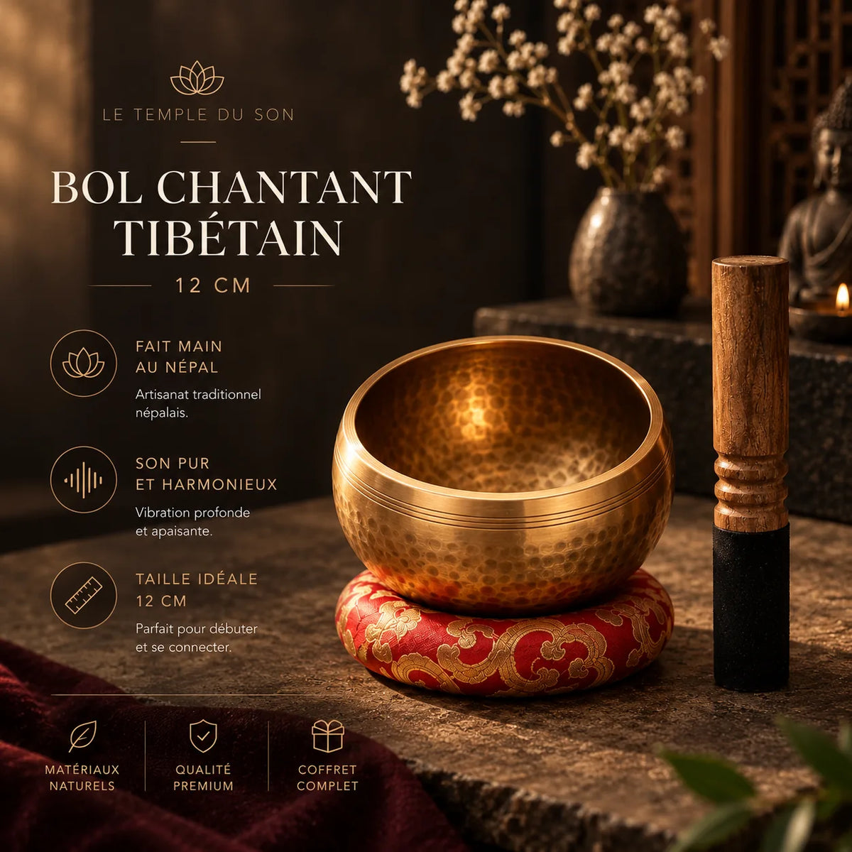 Bol chantant tibétain avec maillet