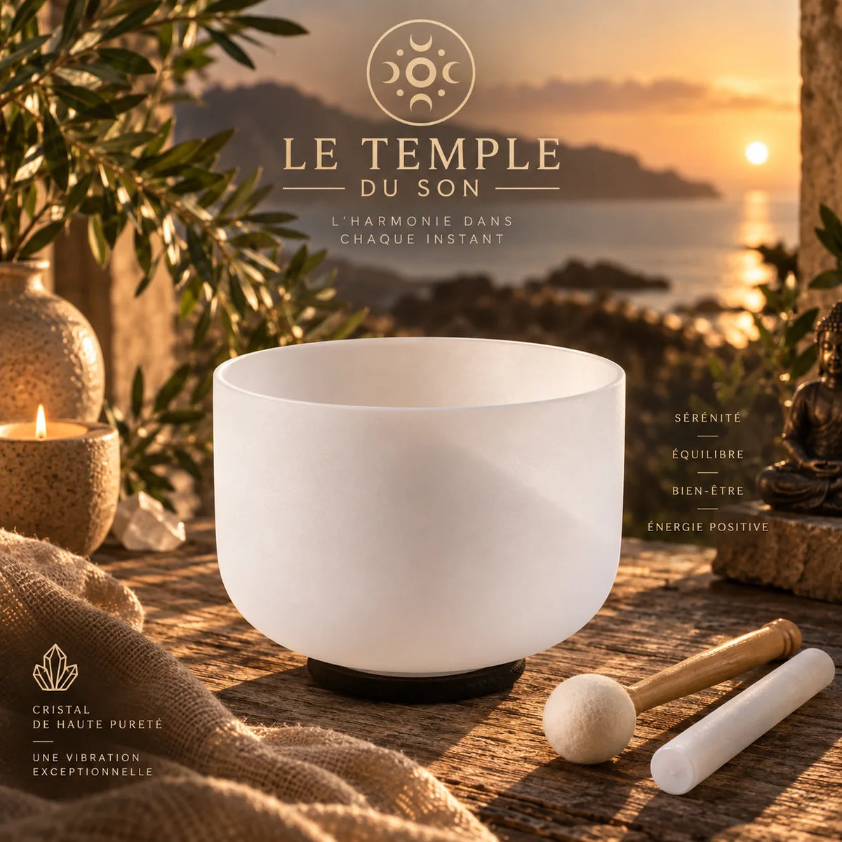 Bol chantant en cristal blanc avec maillets