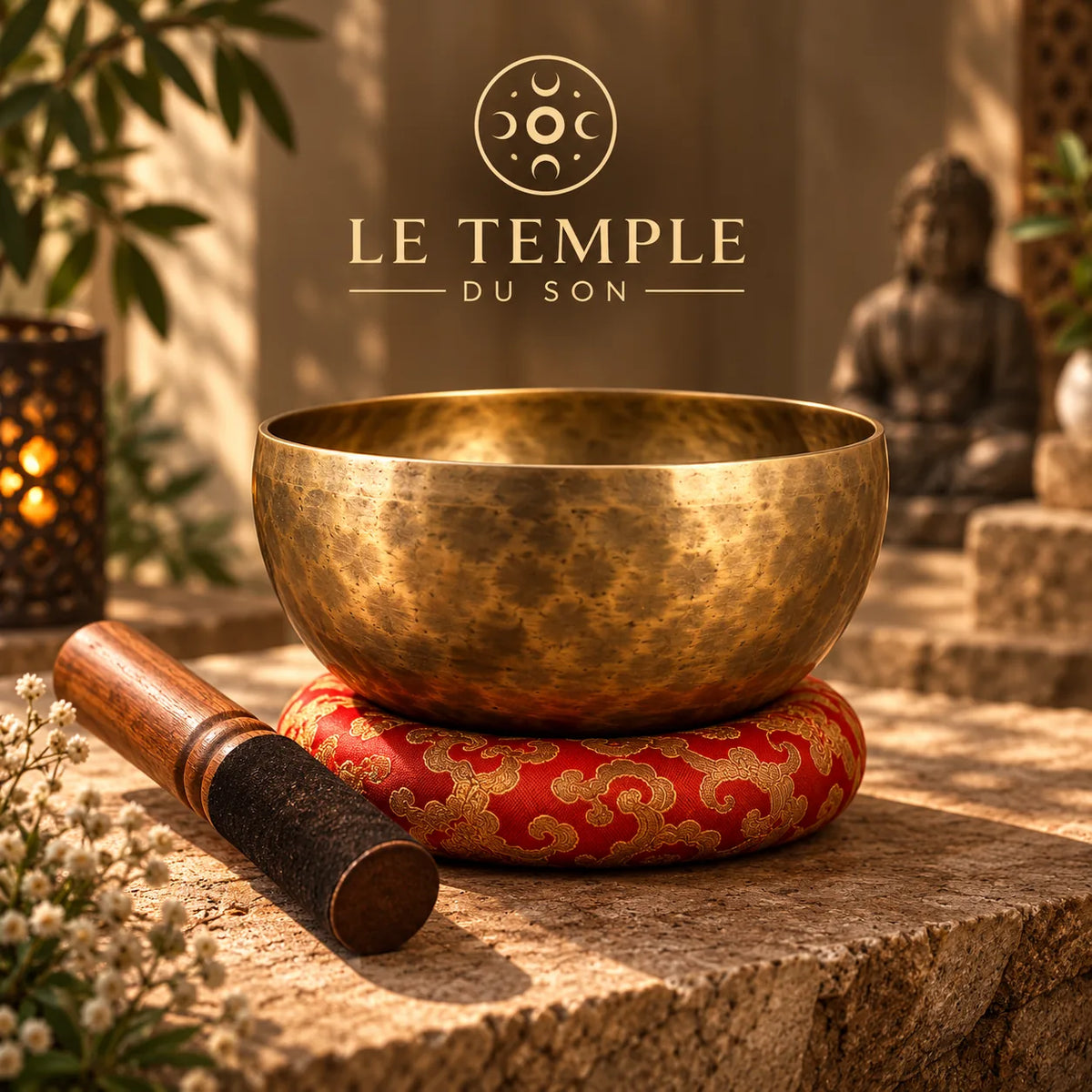 Bol chantant tibétain en bronze 12 cm avec accessoires