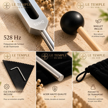 Diapasons 128 Hz et 528 Hz avec maillets