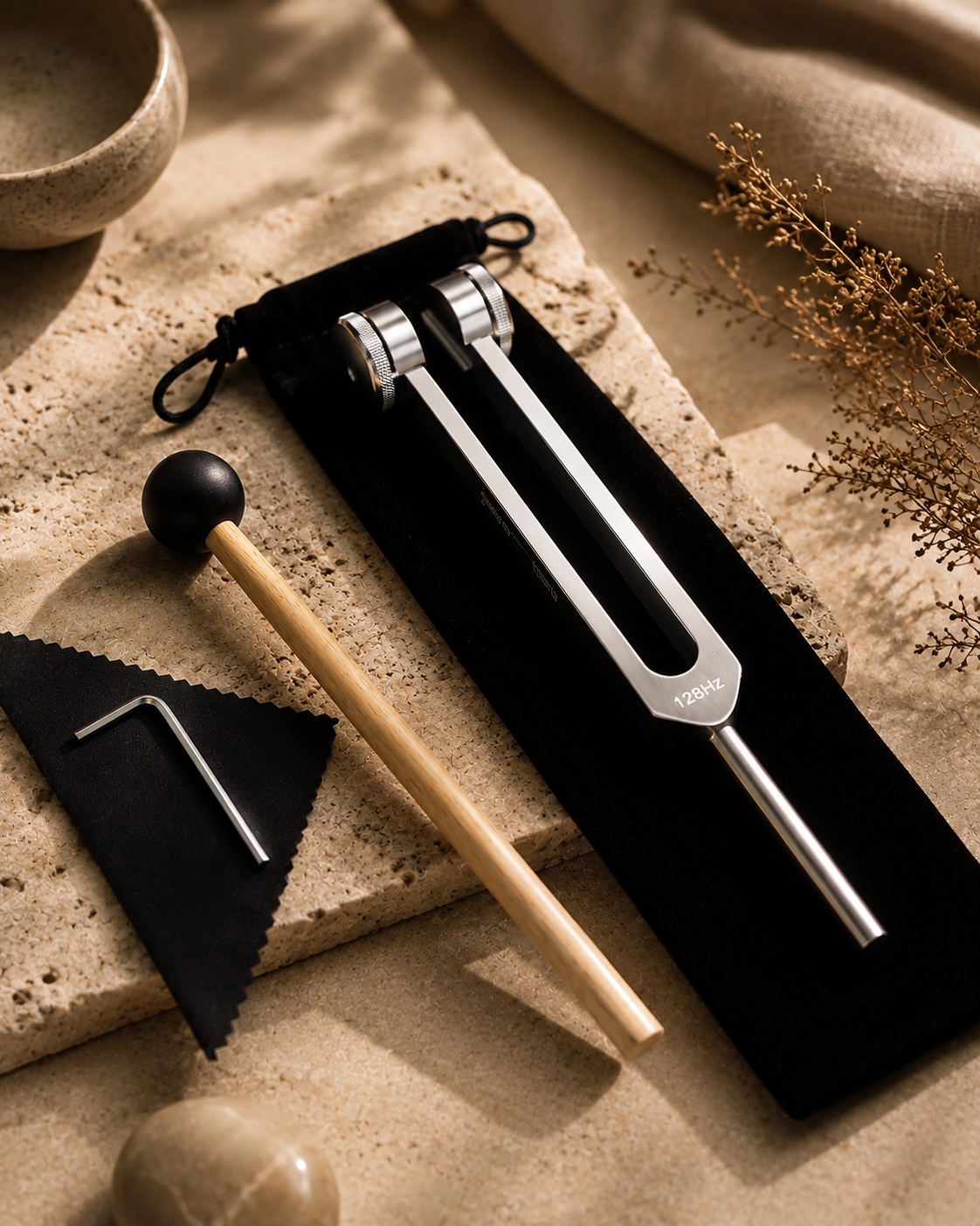 Diapasons 128 Hz et 528 Hz avec maillets