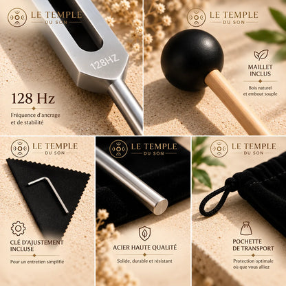 Diapasons 128 Hz et 528 Hz avec maillets