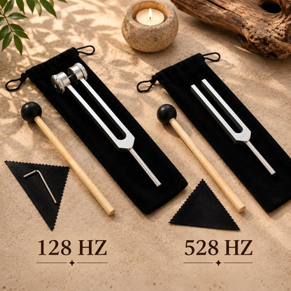 Diapasons 128 Hz et 528 Hz avec maillets