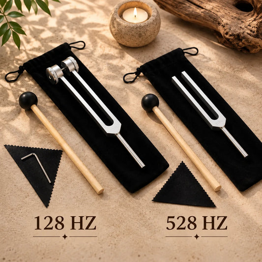 Diapasons 128 Hz et 528 Hz avec maillets