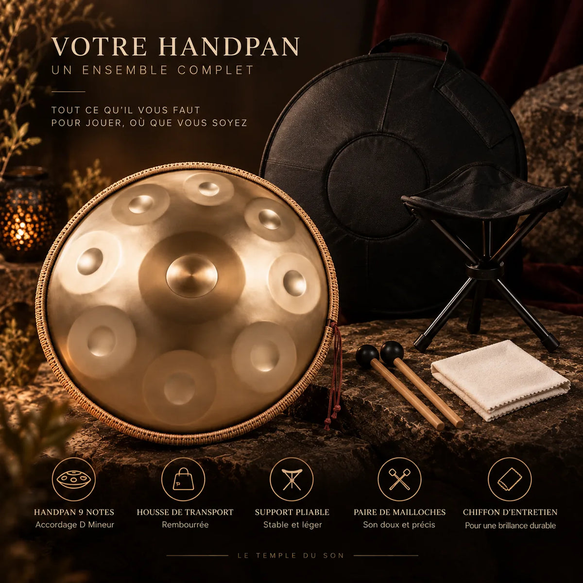 Handpan 9 notes doré