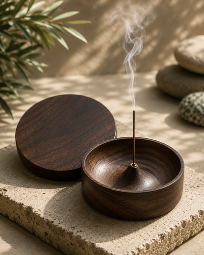 Porte-encens en bois au design naturel