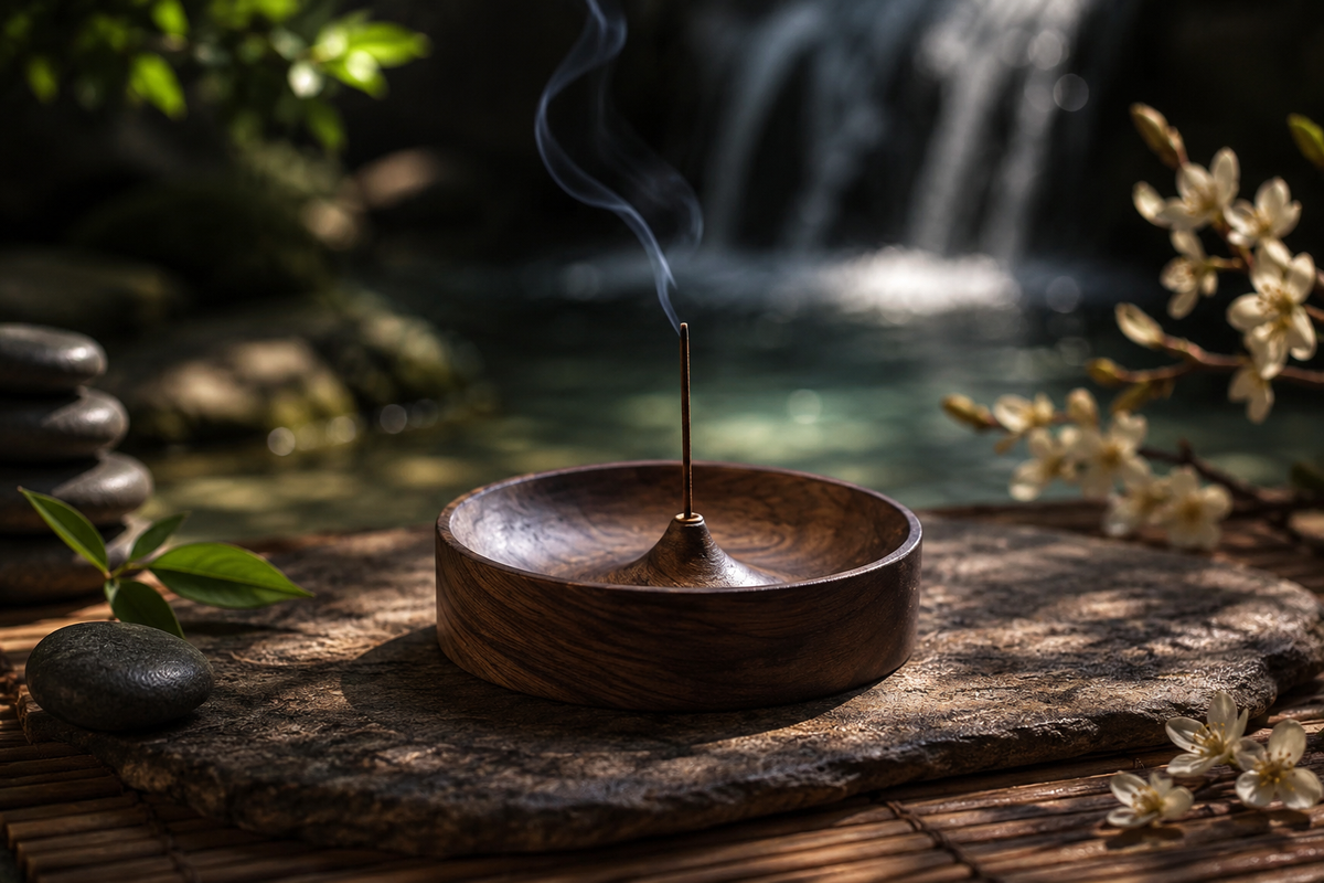 Porte-encens en bois au design naturel